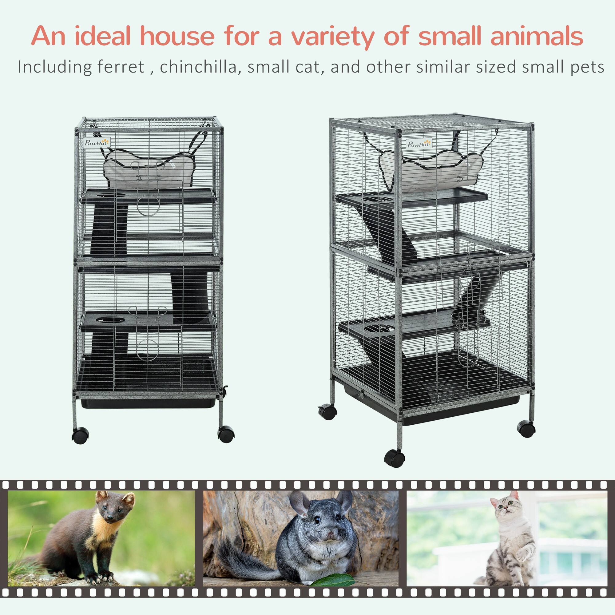 An ideal house for a variety of small animals  
Including ferret, chinchilla, small cat, and other similar sized small pets