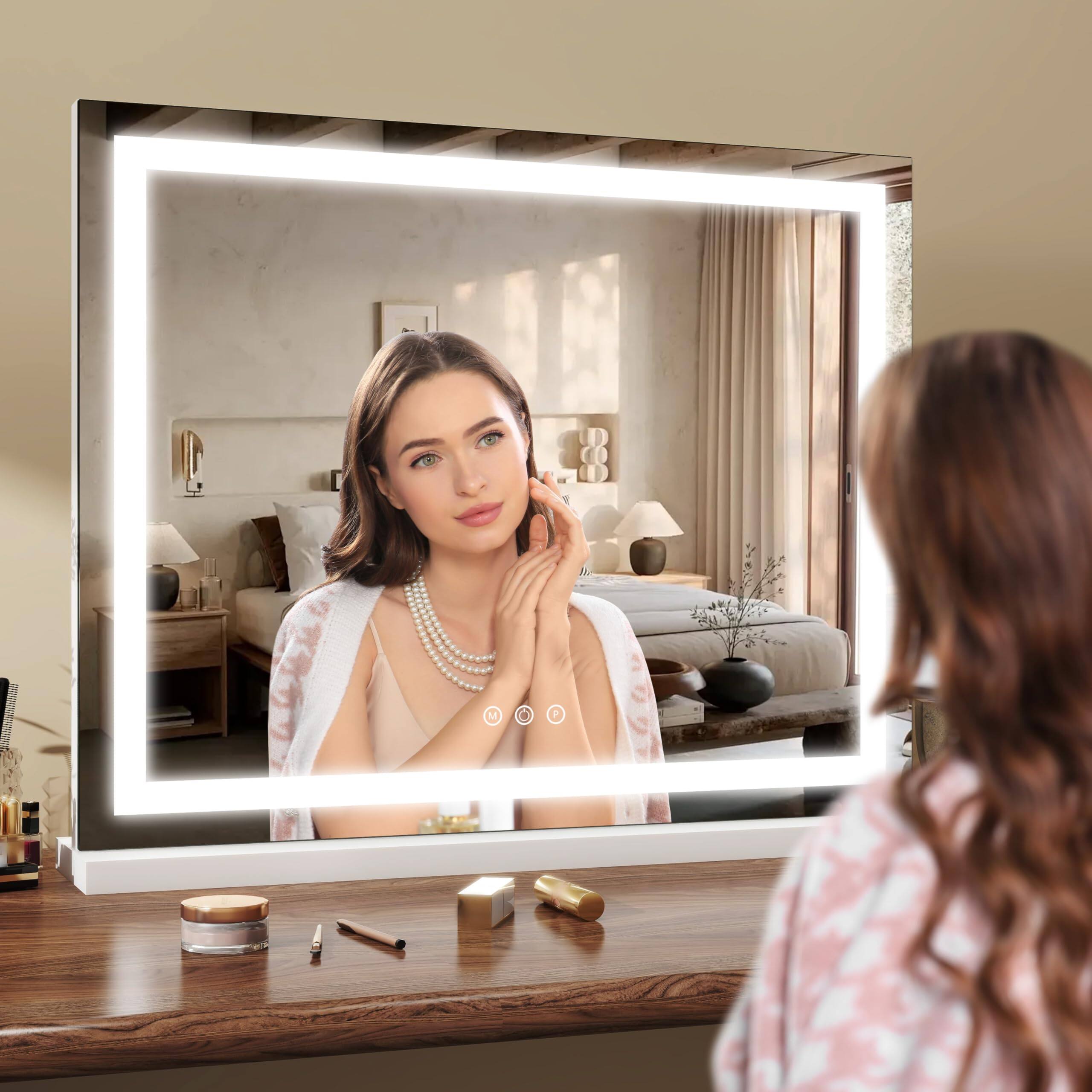 Alt View 4. Pacoar Cade - Inch Lighted Vanity Mirror color & Touch Control Large Makeup For Dressing Room (wall/ Mount - White-16.3"L x 12.6"W.