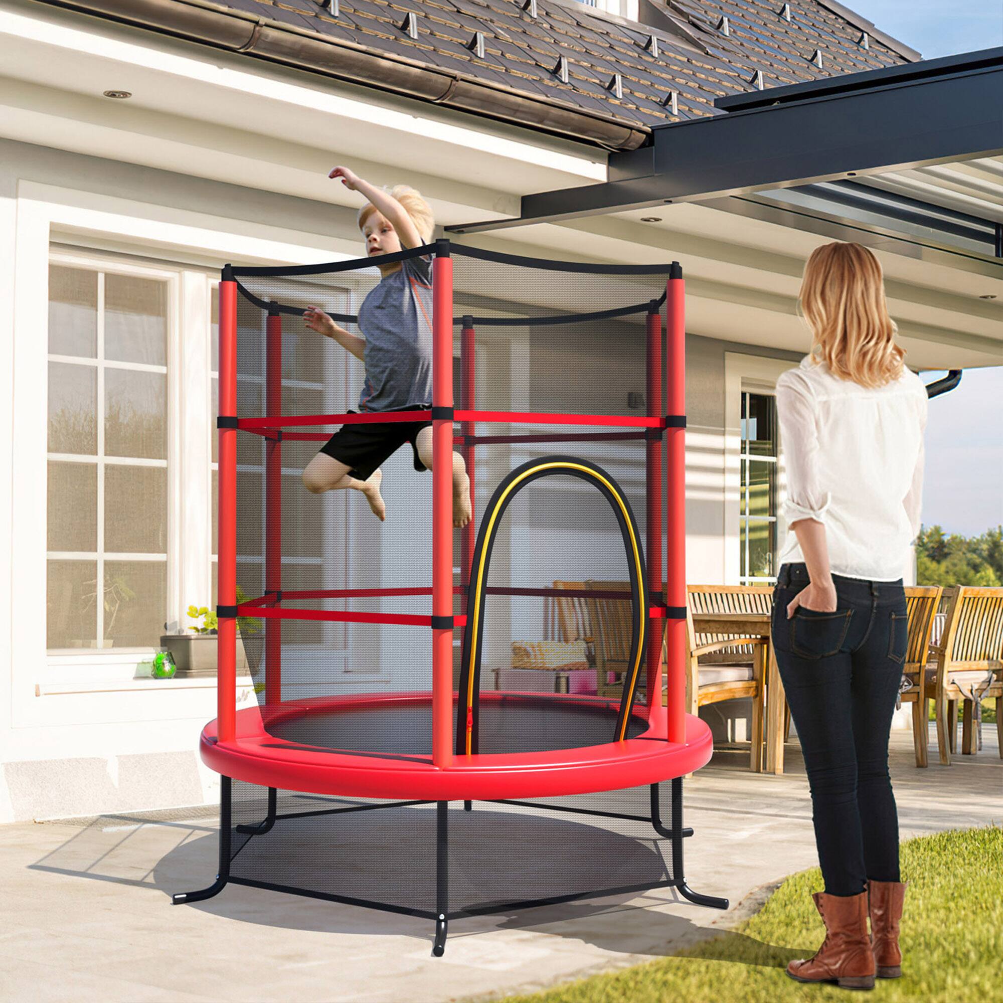 Alt View 4. Gymax - Gymax 55'' Recreational Trampoline for Kids Trampoline w/ Enclosure Net Red - Red.