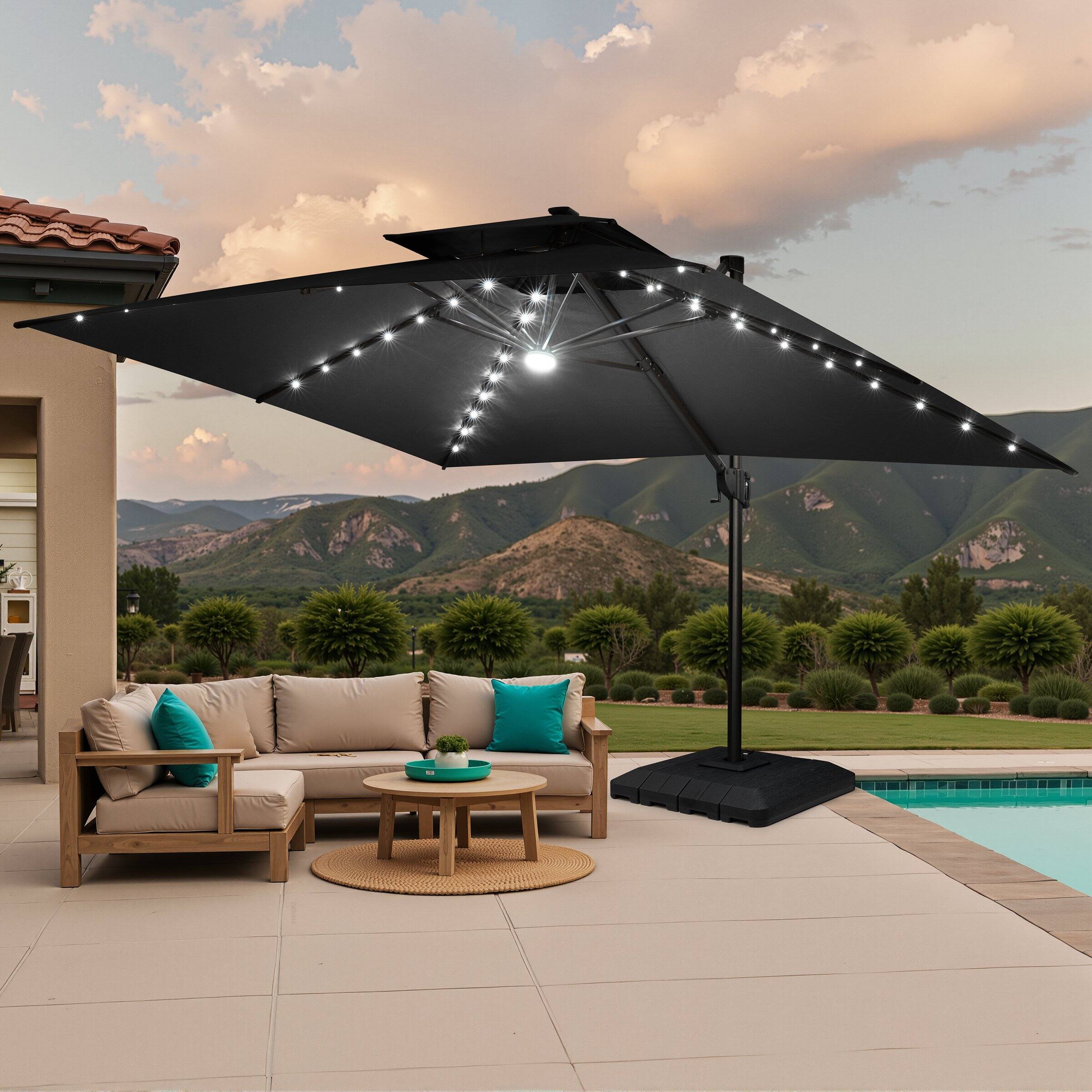 Angle. Crestlive Products - Crestlive Products 13ft Aluminum Black Slide-tilt Cantilever Patio Umbrella Lights Base - Black.