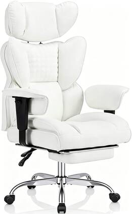 Sweet - High Back Executive Office Chair with Footrest and Adjustable Armrests , Big and Tall PU Leather Gaming Chair - Beige