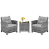 Front. Costway - 3PCS Patio Rattan Furniture Bistro Set Cushioned Sofas Side Table Armrest - Grey Rattan & Grey Cushion.