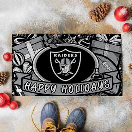 Evergreen Enterprises - Las Vegas Raiders 28" x 16" Happy Holidays Christmas Turf Door Mat - Multicolor