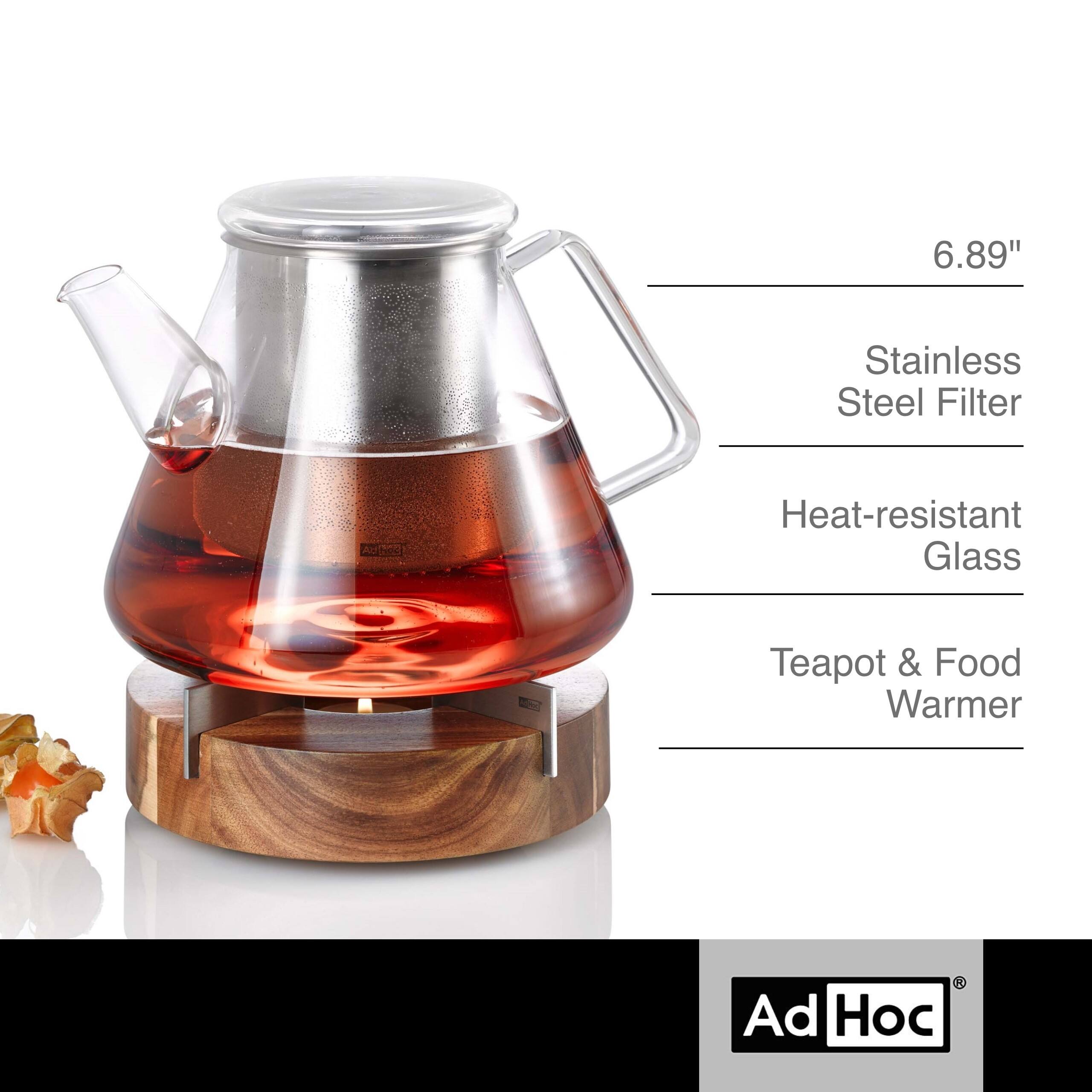 6.89" Stainless Steel Filter Heat-resistant Glass Teapot & Food Warmer