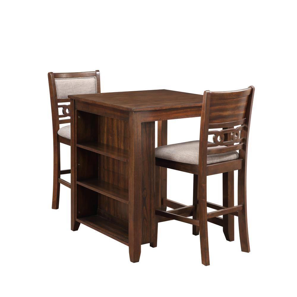 Front. New Classic Furniture - Furniture Gia Solid Wood Counter Table 2 Chairs in Cherry Brown - Cherry.