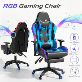 COQOOL - Gaming Chair with Speakers,Ergonomic Computer Gaming Chair with Broaden Cusion and Footrest High Back Video Game Chair - Blue
