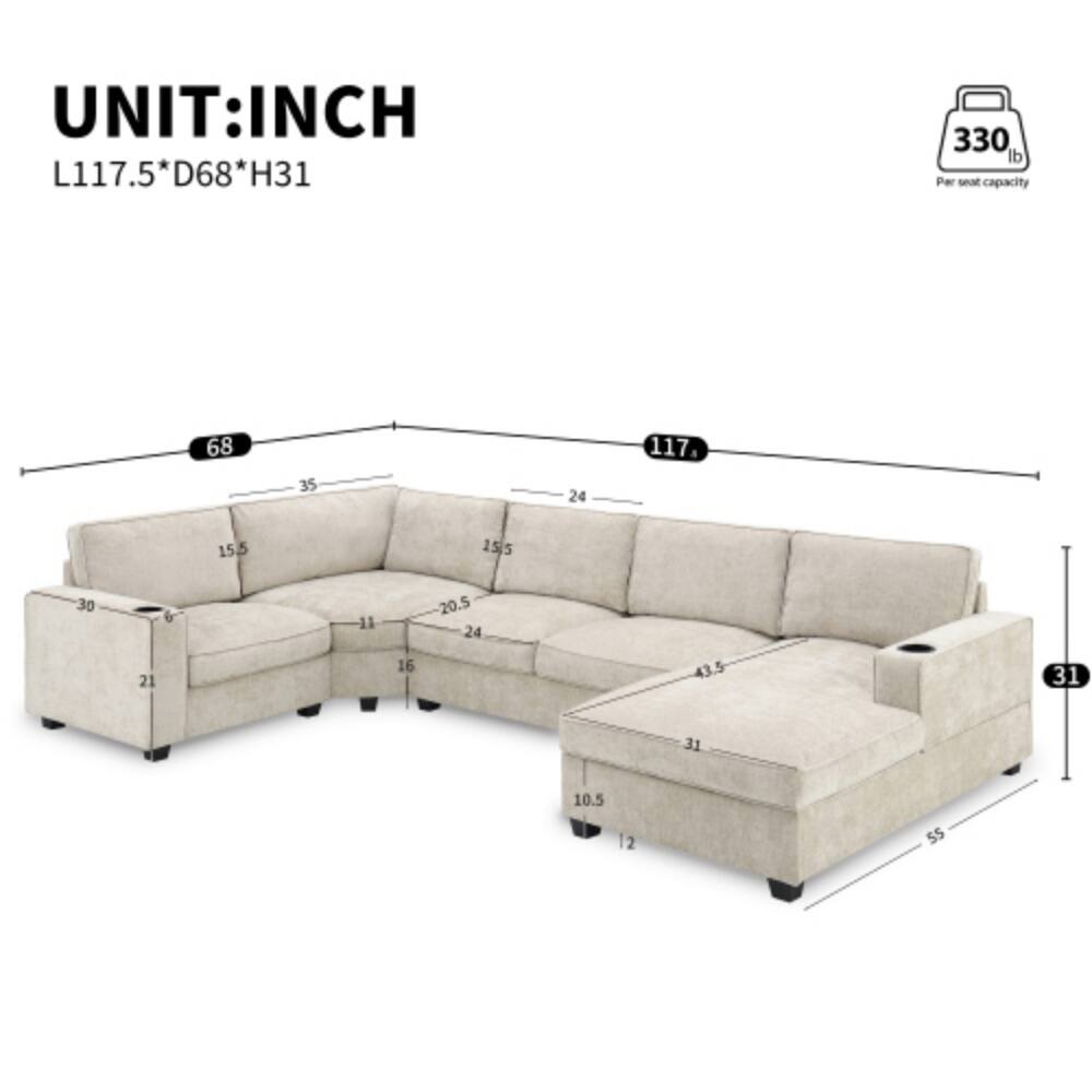 UNIT: INCH  
L117.5*D68*H31  

330 lb Per seat capacity  

68  
35  
24  
117.5  
15.5  
15.5  
30  
6  
11  
20.5  
24  
21  
16  
43.5  
31  
31  
10.5  
12  
55