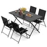 Costway - 5 PCS Foldable Outdoor Dining Set,Large Rectangular Metal Table 4 Mesh Armchairs - Black