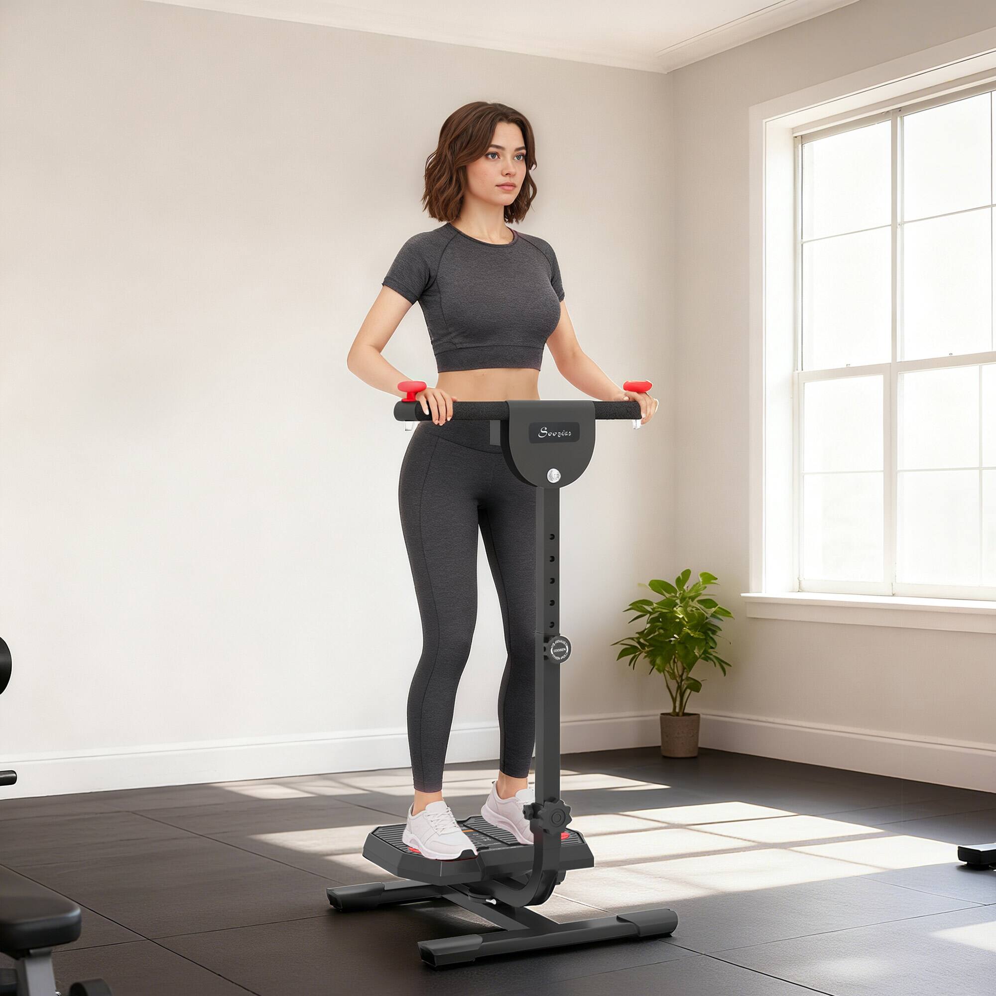 Alt View 1. Soozier - Foldable Ab Twister Board for Waist Trimming with Screen Showing Time, Calories, Ab Workout Equipment - Red.
