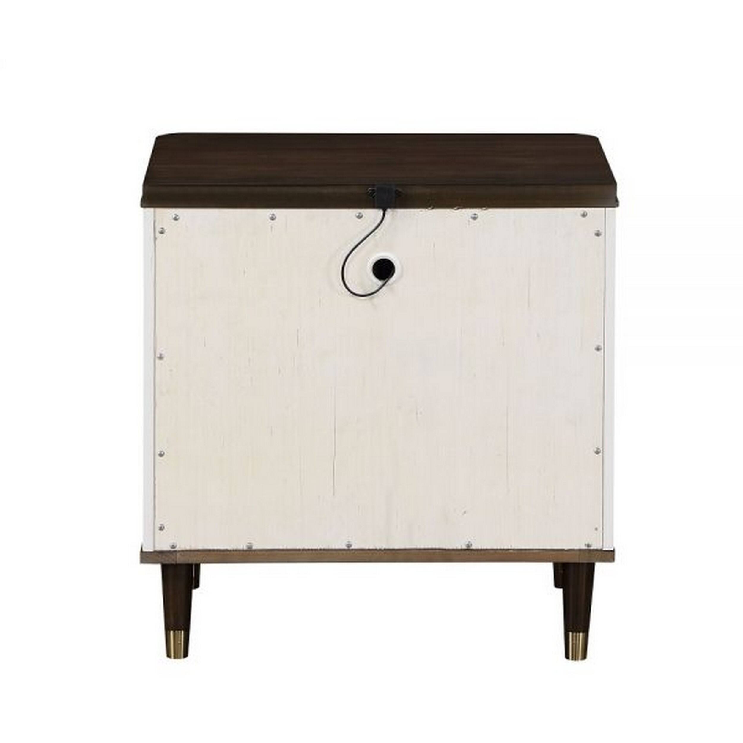 Alt View 3. Manhattan Lane - Aren 27 Inch Nightstand, 2 Drawers, USB Charger - White, Brown.