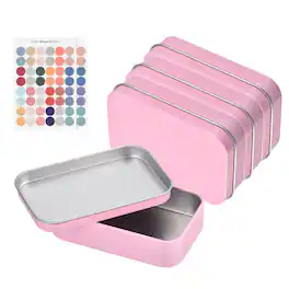 Unique Bargains - 4pcs Metal Tin Box, 3.7x2.4x0.9" Rectangular with Self-Adhesive Stickers, Mini Storage for Candy Drawing Pin Crafts - Pink