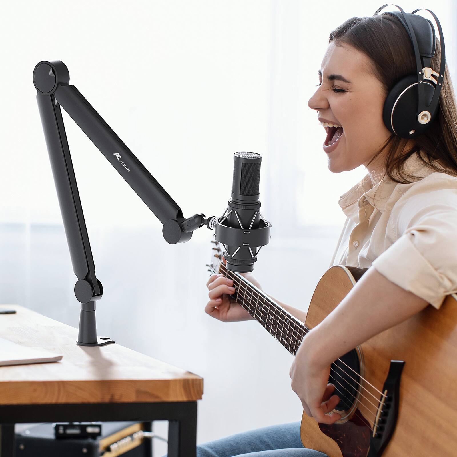 Alt View 26. ACGAM - Boom Arm Microphone Mic Stand with 3/8'' to 5/8'' Screw Adapter for Blue Yeti HyperX QuadCast Shure SM7B and other Mic - Matte Black.