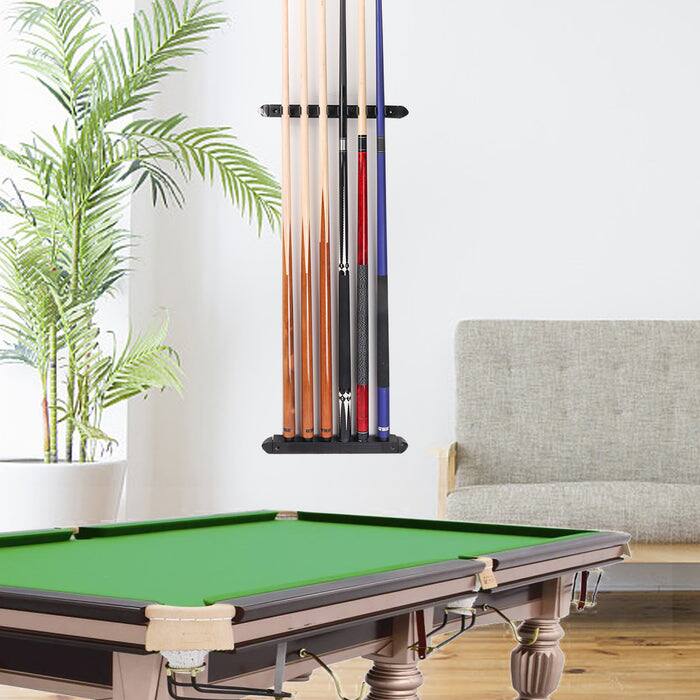 Alt View 3. GSE Games & Sports Expert - 2-Piece Wood 6 Billiard Pool Cue Rack Wall Mounted Holders, Pool Cue Sticks Wall Rack Set - Black - Black.