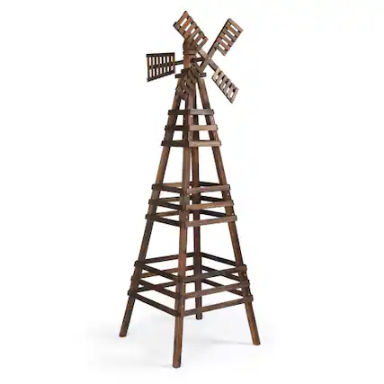 Front. Winado - 3 Layers 6.6FT Wooden Windmill Backyard Garden Decoration Weathervane for Outdoor Garden - Carbonized.