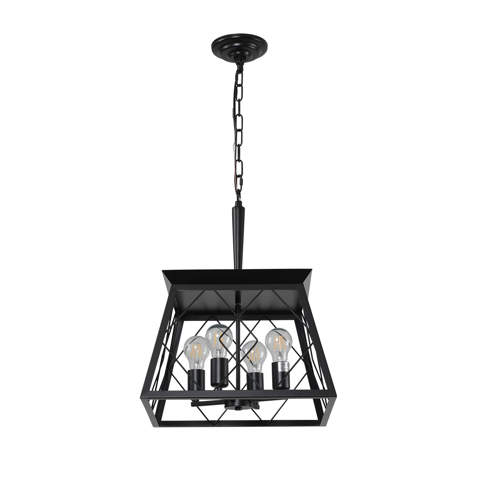 Alt View 4. Tiramisubest - 16" Black Industrial 4-Light Pendant Chandelier, Modern Metal Cage Design, Adjustable Hanging Light (No Bulbs) - Black.