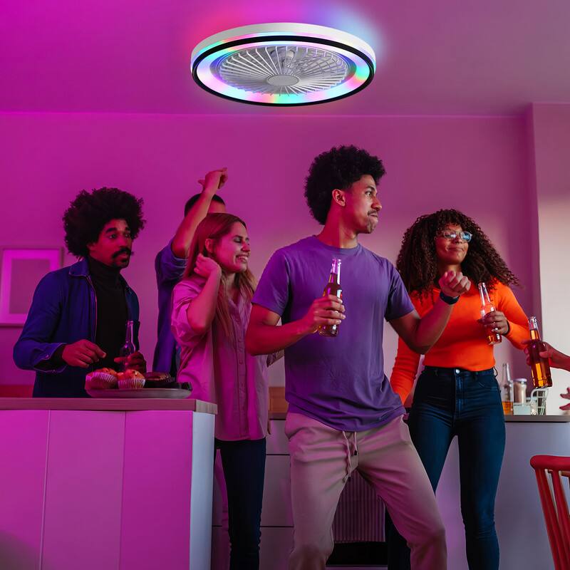Alt View 10. Sofucor - Modern Flush Mount Ceiling Fan 19" Dimmable LED Enclosed Ceiling Fans Bladeless RGB Ambient Light for Bedroom Kids Party - White.