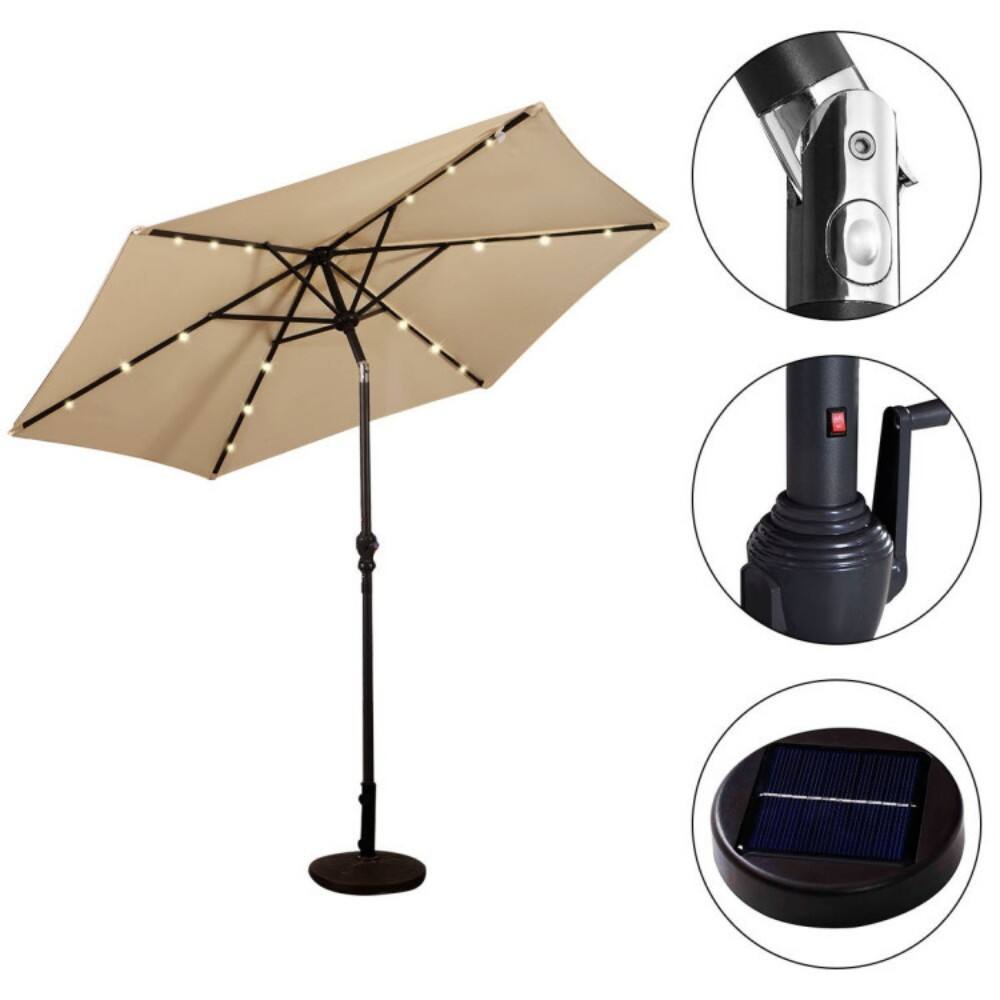 Alt View 1. Mondawe - 9 Feet Patio Umbrella LED Solar with Crank - Beige.
