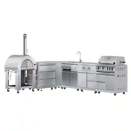 Front. Koolmore - Outdoor Kitchen with Wood fire Pizza Oven, 3 Drawer Cabinet, Corner Cabinet, Sink, Side Burner, 30 in. Grill and Cabinet - Stainless Steel.