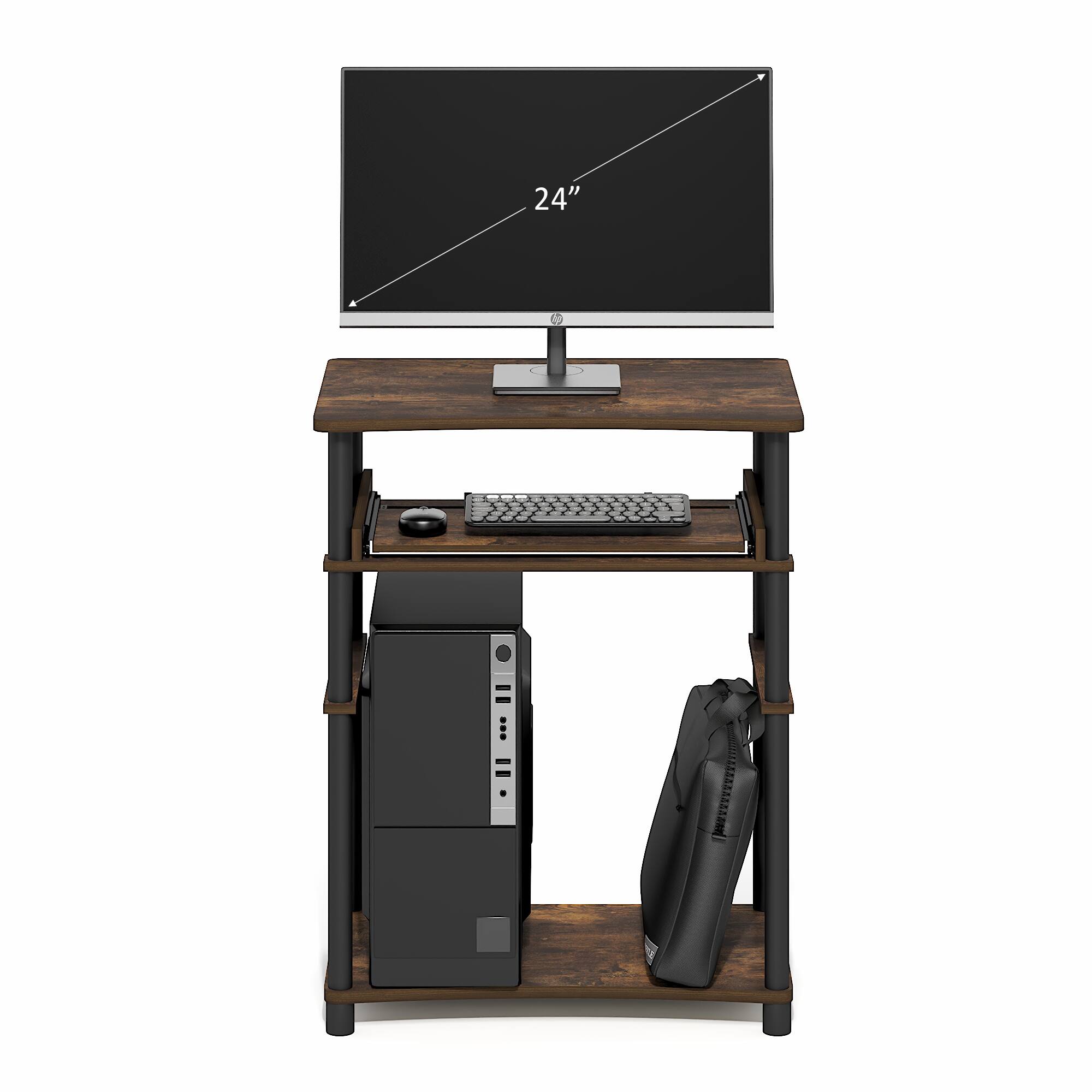 Alt View 5. Furinno - HOME Desk, Gaming Desk with Keyboard Tray, Open Shelf Computer Desk, for Home Office, Study Room, Dorm, Bedroom - Amber Pine/Black.