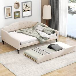 Tiramisubest - Full Size Upholstered Tufted Daybed with Twin Size Trundle, Beige - Beige