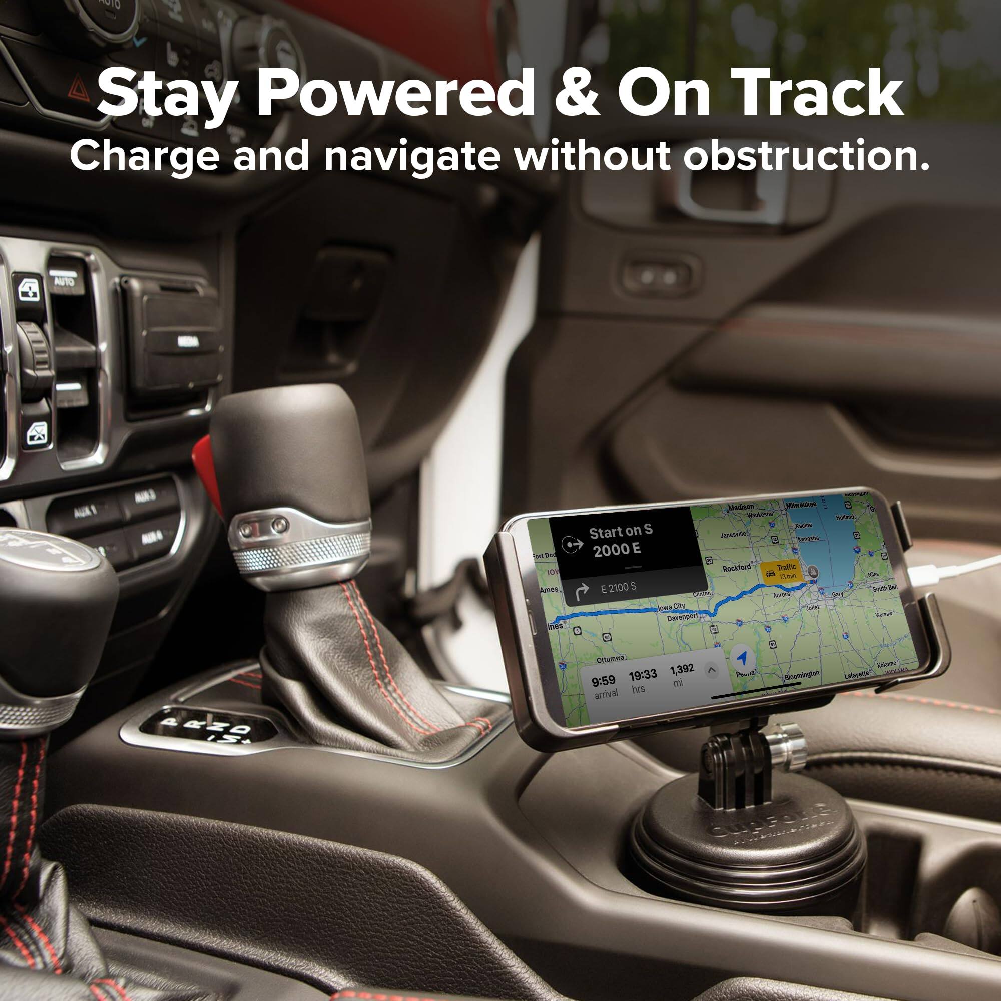 Stay Powered & On Track  
Charge and navigate without obstruction.

AUTO  
IXUA  
ARND 15+  
ort VOI Ames, nes  
SAVEGOSE Madison Milwaukee 3 Tourchie total S Raciner Start on Janeste Kenzuhr 2000 E Rockford Trafic 13 m States E2100S Autural Cary South LOG oplet Daverport, STOP CD Octumina, Tolatel 19:33 1,392 Proved Bloomington Lafayette" 9:59 mi arrival hrs  
CupFort
