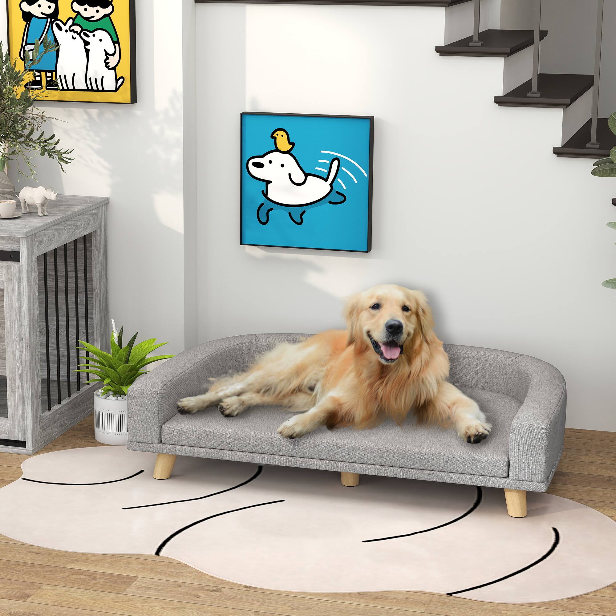 Alt View 1. Pawhut - Sofa Couch Bed with Washable Cushion for Large Dogs - Gray.