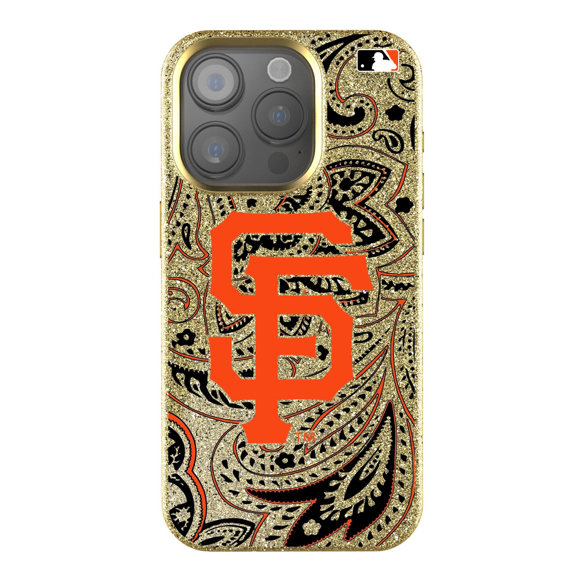 Front. Keyscaper - San Francisco Giants Paisley Bling iPhone Case - 15 Pro - Gold.
