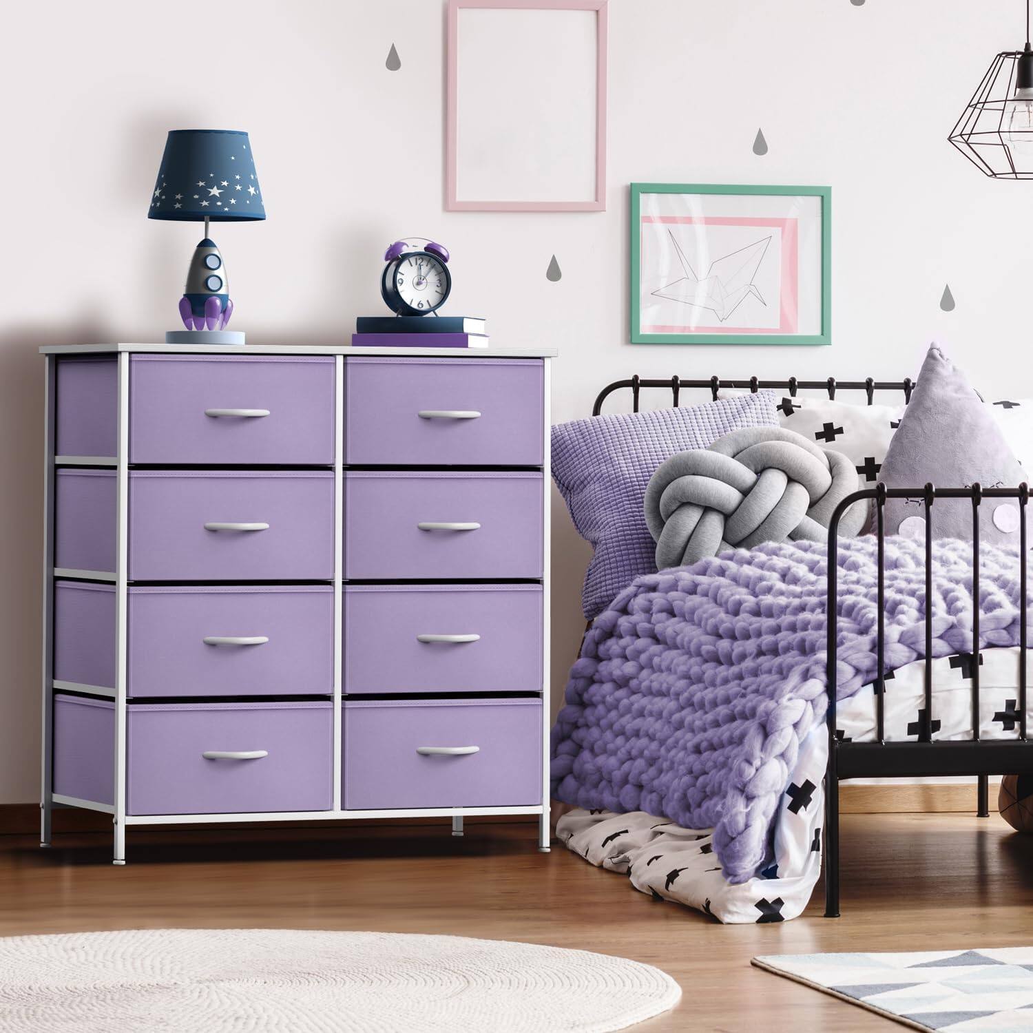 Alt View 1. Sorbus - Sorbus 8 Drawers Dresser- Storage Unit with Steel Frame, Wood Top, Fabric Bins - for Bedroom, Closet, Office, and more - Purple.