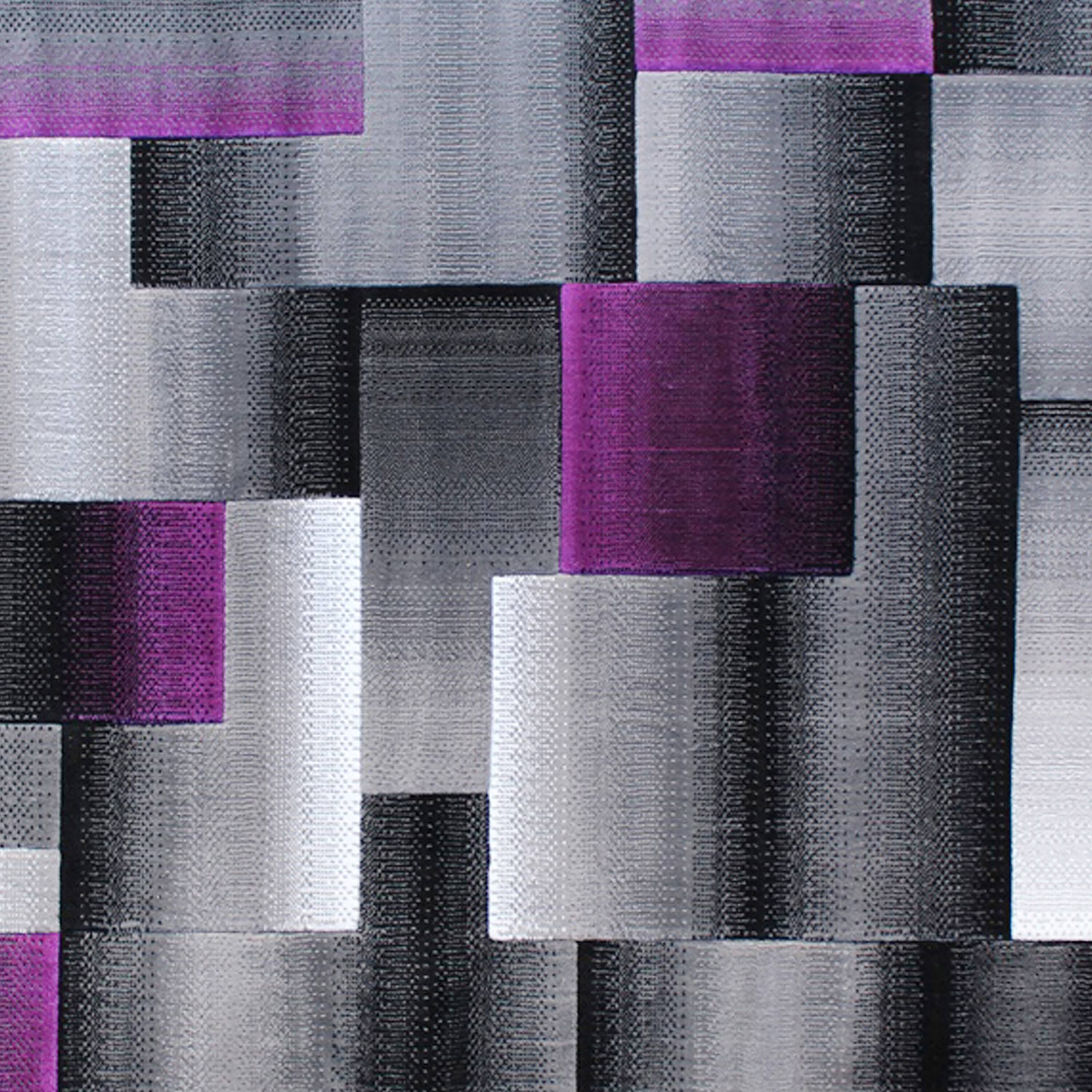 Alt View 5. Emma + Oliver - Malaga Modern Cubist Olefin Accent Runner Rug in Gradient Shades with Natural Jute Backing - Purple.