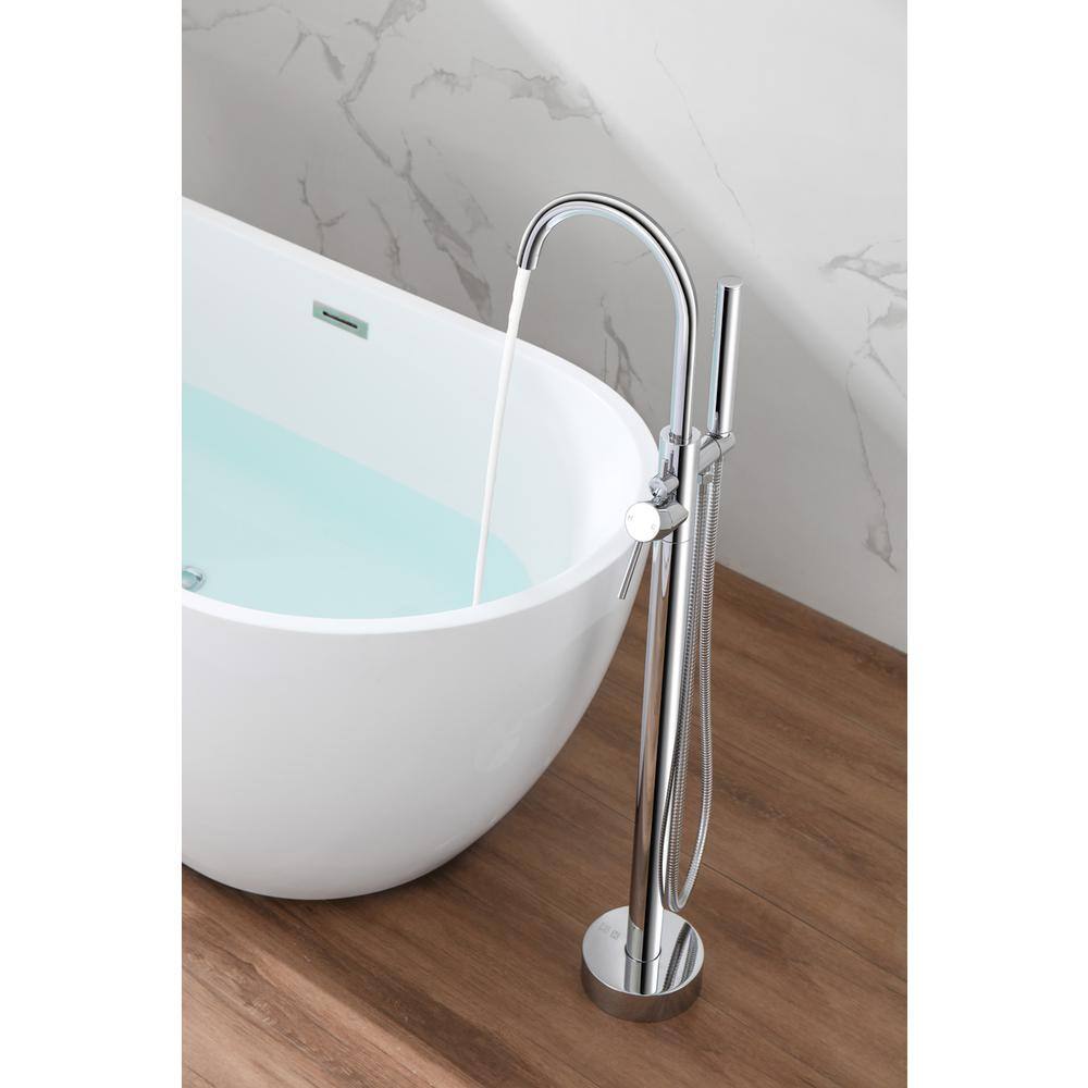 Alt View 9. Elegant Kitchen and Bath - Steven Floor Mounted Roman Tub Faucet with Handshower in Chrome - Chrome.
