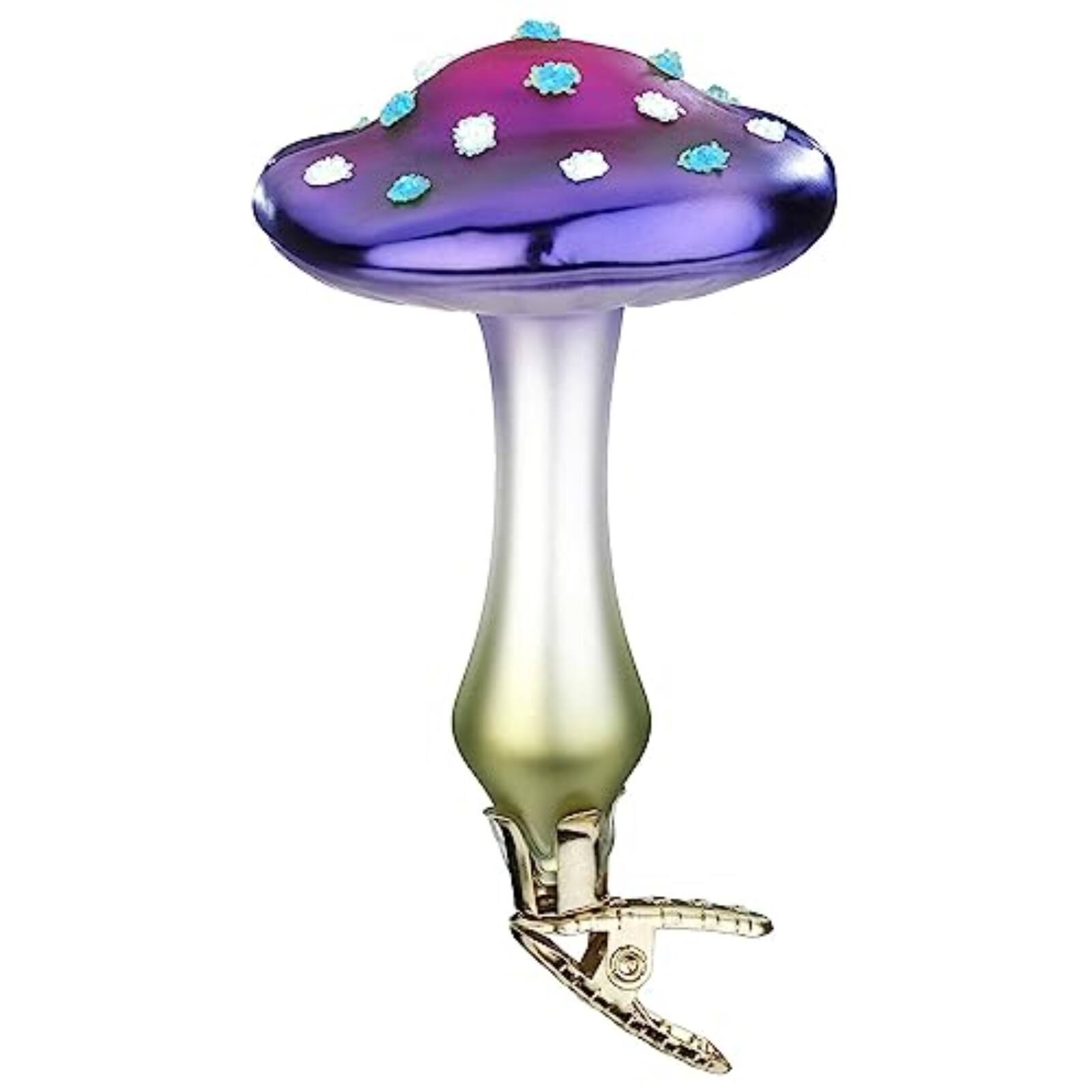 Front. Inge Glas - Inge Glas Mushroom Laccaria German Glass Christmas Ornament FREE BOX - Purple.