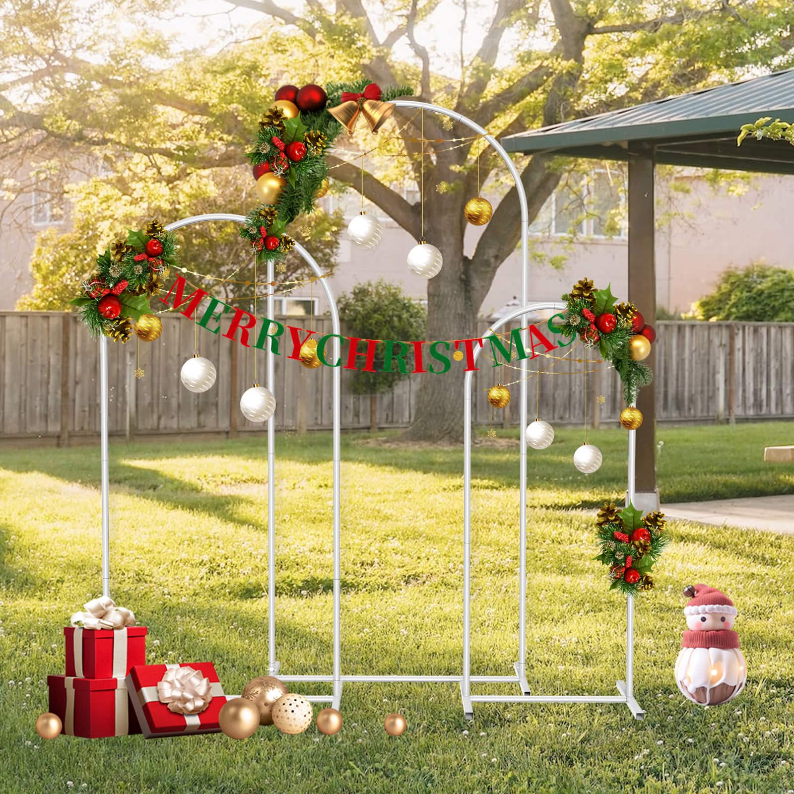 Oumilen - Set of 3 Metal Arched Wedding Backdrop Stands (6FT+5FT+4FT) - White