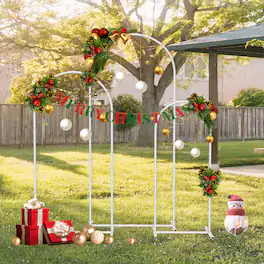 Oumilen - Set of 3 Metal Arched Wedding Backdrop Stands (6FT+5FT+4FT) - White