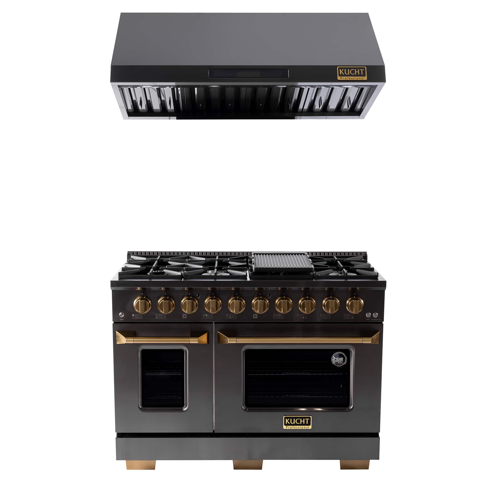 Kucht - 48 in. 6.7 cu. ft. 8-Burners Dual Fuel Range for Natural Gas in Gemstone + Under Cabinet Range Hood - Gemstone