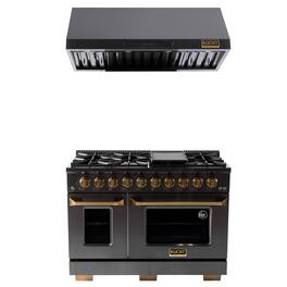Kucht - 48 in. 6.7 cu. ft. 8-Burners Dual Fuel Range for Natural Gas in Gemstone + Under Cabinet Range Hood - Gemstone
