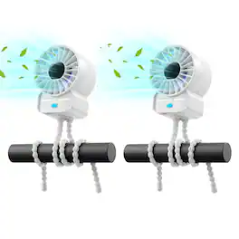 PRIMEPLUS - 2-Pack Multifunctional Portable Stroller Mini Handheld Fan, 4 Speeds 6600rpm Rechargeable, Extended Tripod - White-2pcs