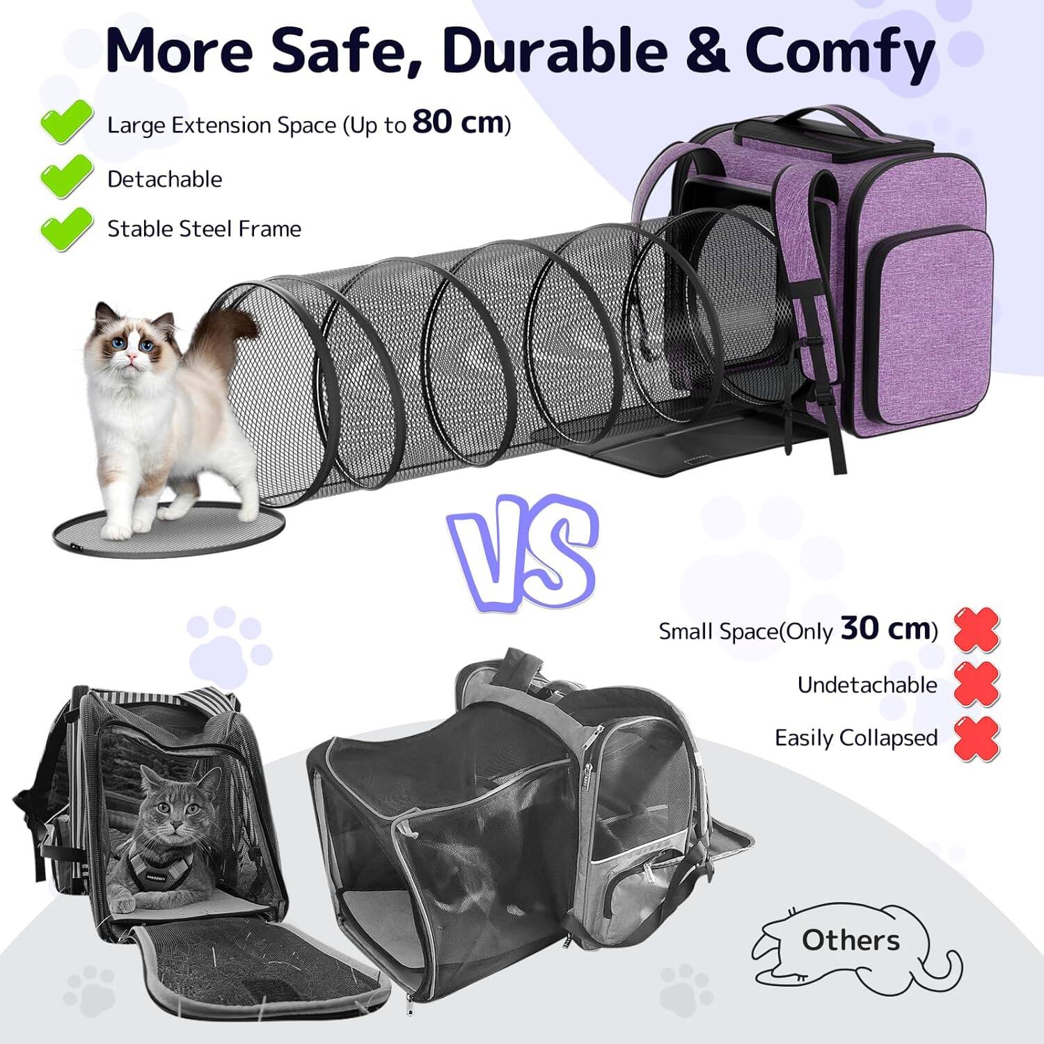 More Safe, Durable & Comfy

- Large Extension Space (Up to 80 cm)
- Detachable
- Stable Steel Frame

VS

Small Space (Only 30 cm)
- Undetachable
- Easily Collapsed

Others