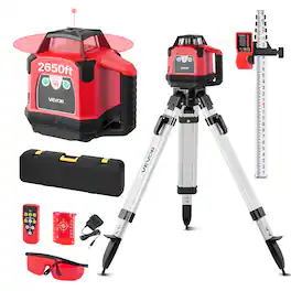 VEVOR - Rotary Laser Level Kit, 2650ft 360-Degree Self Leveling Red Horizontal Laser Transit,with Heavy-duty Tripod, Receiver - Red + Black