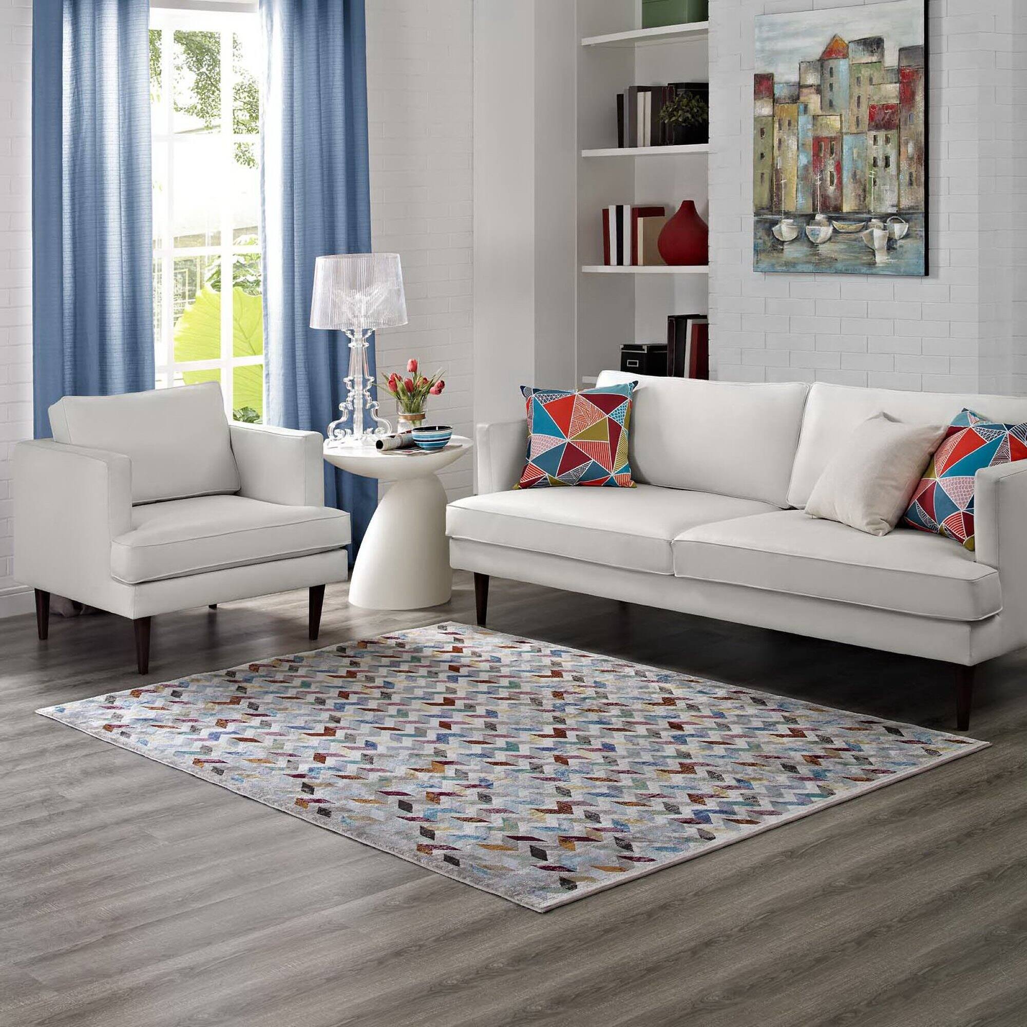 Front. Modway - Gemma Chevron Mosaic Area Rug - Multicolored.