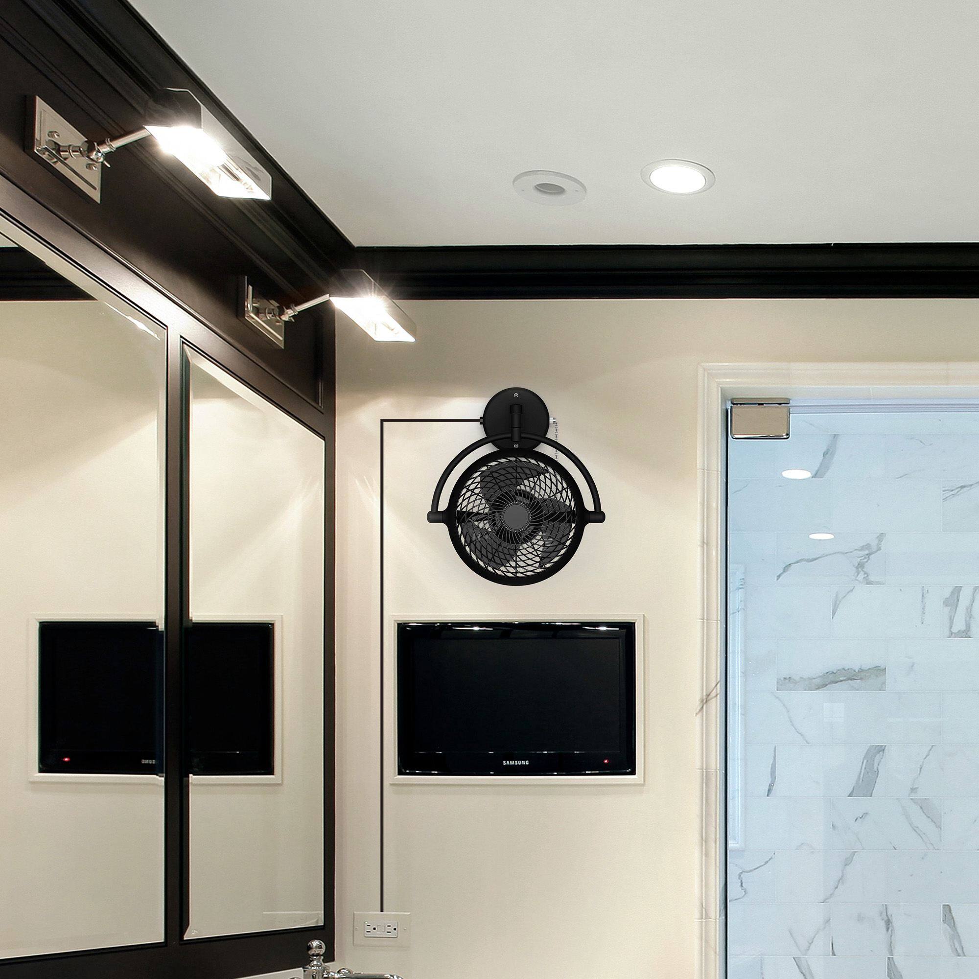 Alt View 3. Parrot Uncle - 10-inch Industrial Matte Black ABS 3-Blade Wall Mount Fan - Black.