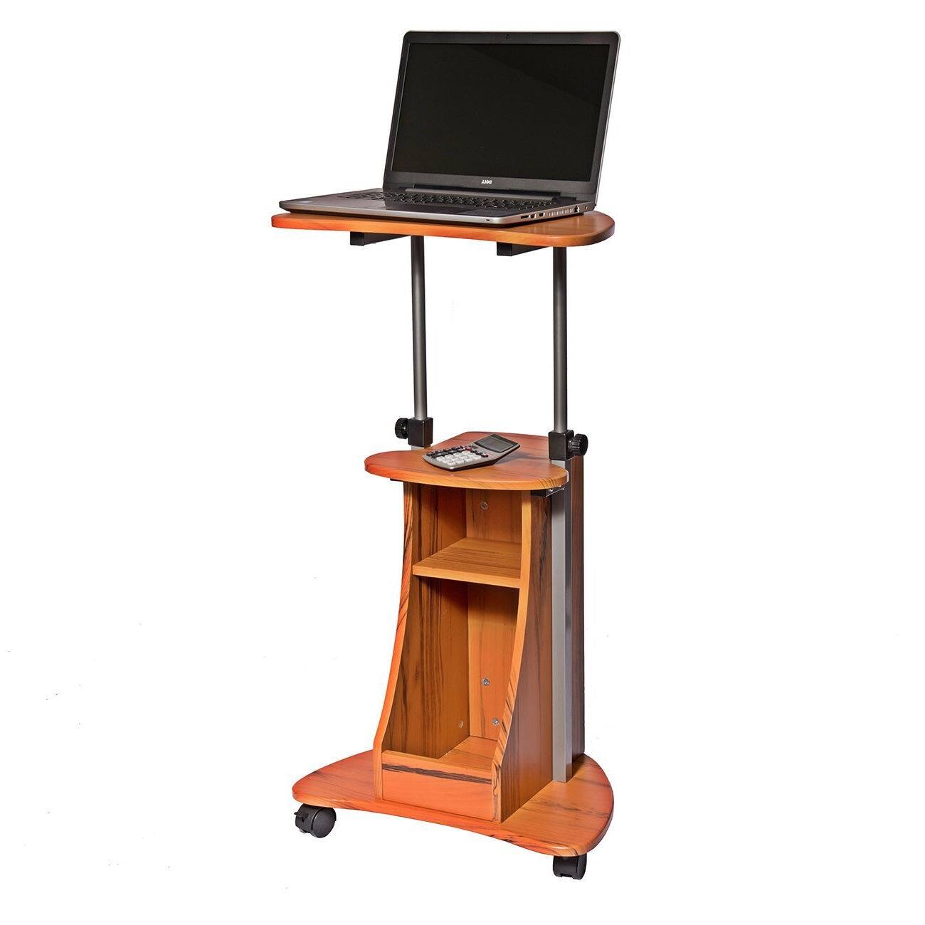 Front. Hivvago - Mobile Sit Down Stand Up Desk Adjustable Height Laptop Cart in Wood-grain Finish - Brown.