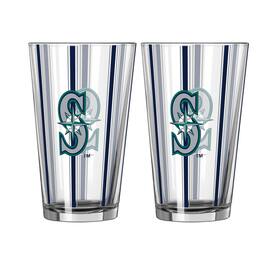 Logo Brands - Seattle Mariners Two-Piece 16oz. Striped Pint Glass Set - Multicolor