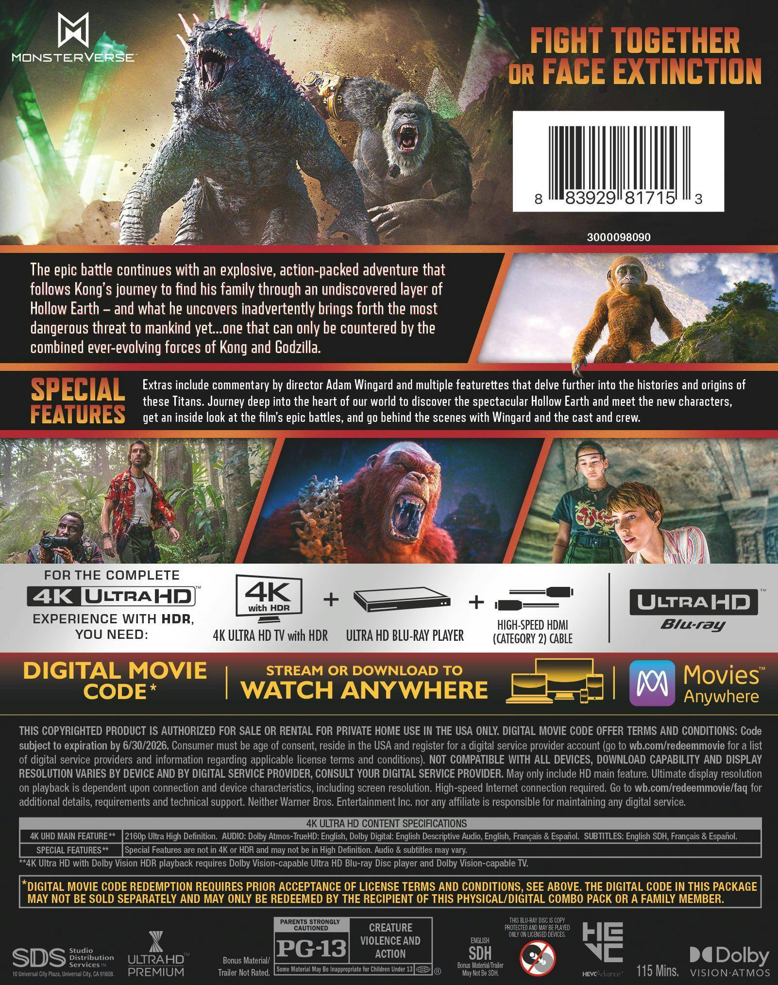 Back. Godzilla x Kong: The New Empire (4K Ultra HD) [UHD].
