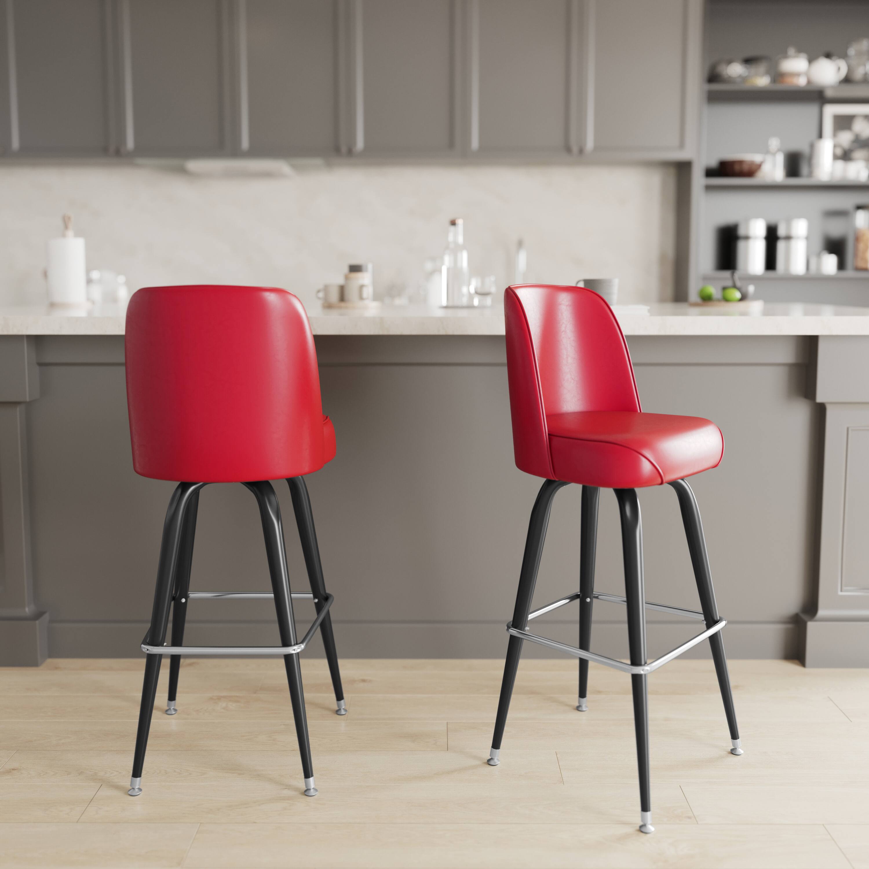 Alt View 3. Emma + Oliver - Metal Barstool with Swivel Bucket Seat - Red.