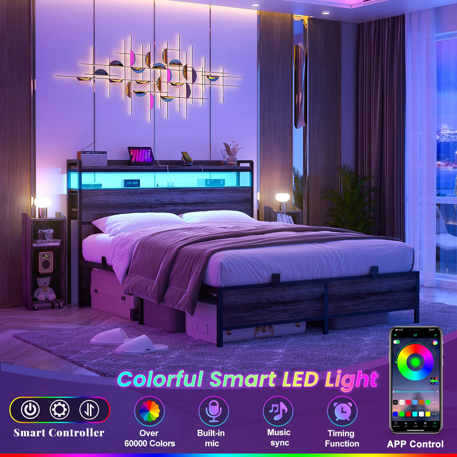 Colorful Smart LED Light

- Smart Controller
- Over 60000 Colors
- Built-in mic sync Function
- Music sync
- Timing Function
- APP Control