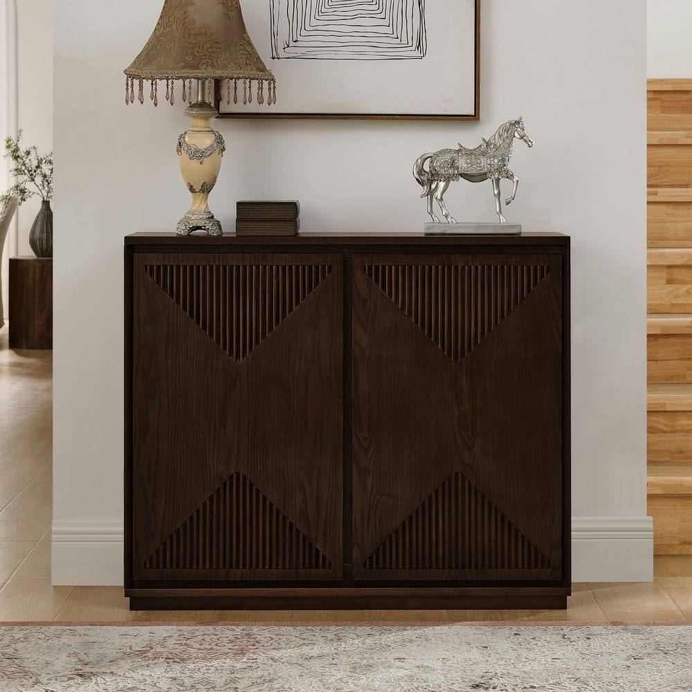 Alt View 6. Kadyn - Mid-Century V-Shape Narrow Sideboard and Storage Cabinet - Dark Walnut - Brown.