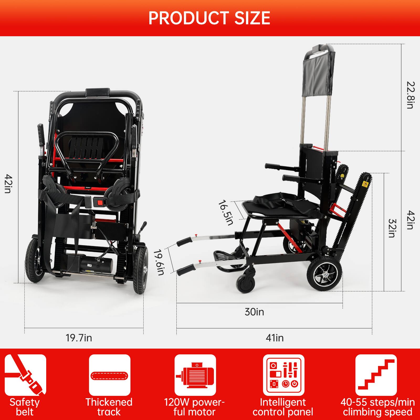 Alt View 1. Topteng - Portable Electric Stair Climbing Wheelchair - 350LB Load, Foldable Design, Heavy Duty Assist Track Stair Chair for Adult - Black.