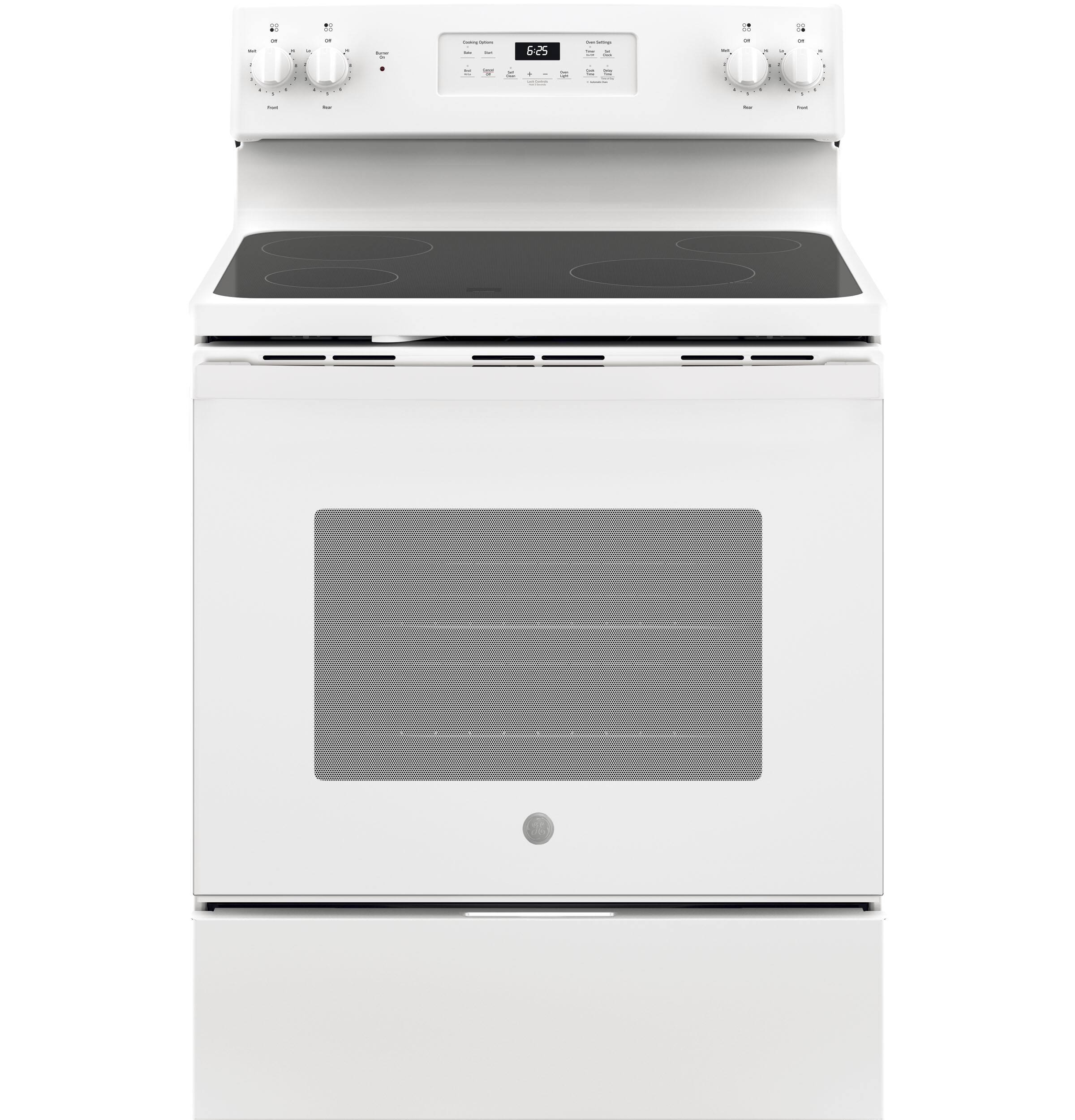 Front. GE - 5.3 Cu. Ft. Freestanding Electric Range with Self-cleaning - White.