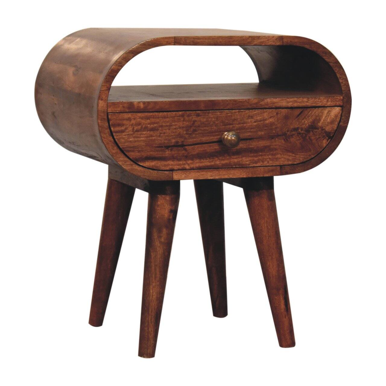 Left. Artisan Furniture - Artisan Furniture Solid Wood Honey Caramel Circular Bedside with 1 Drawer, 1 Open Slot, Dark Brown - Caramel.