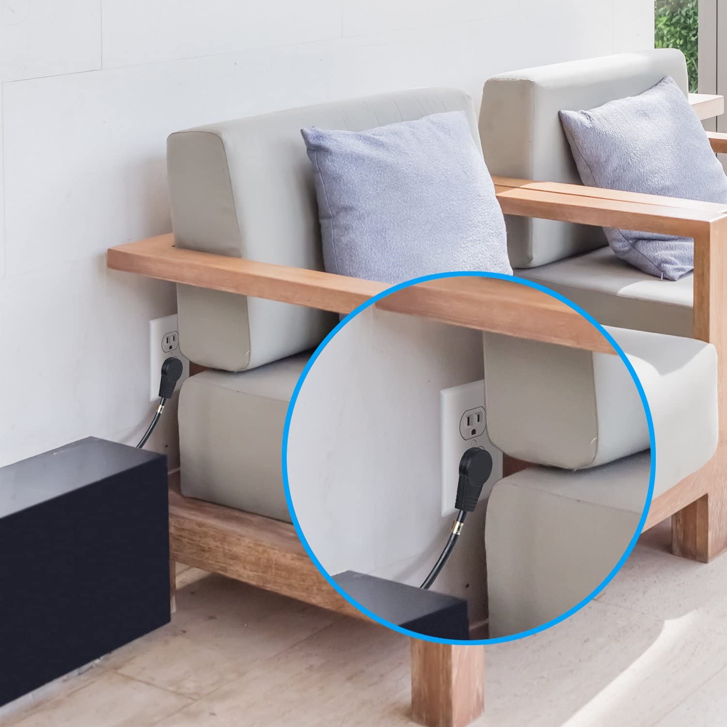 Alt View 5. Maximm - Monitor Computer Power Cord 1 Ft Flat Plug 360° Rotating PC Cable 3 Prong, 16 AWG NEMA 5-15P to IEC13 - UL Certified - Black.